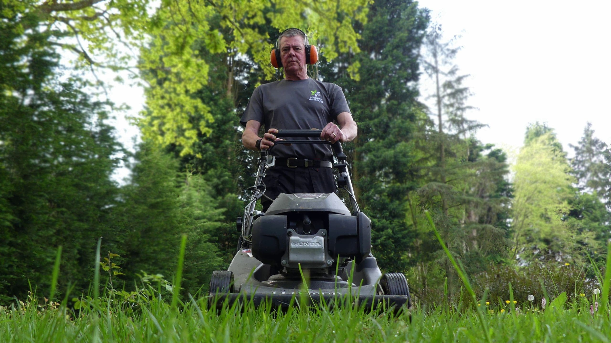 man mowing lawn