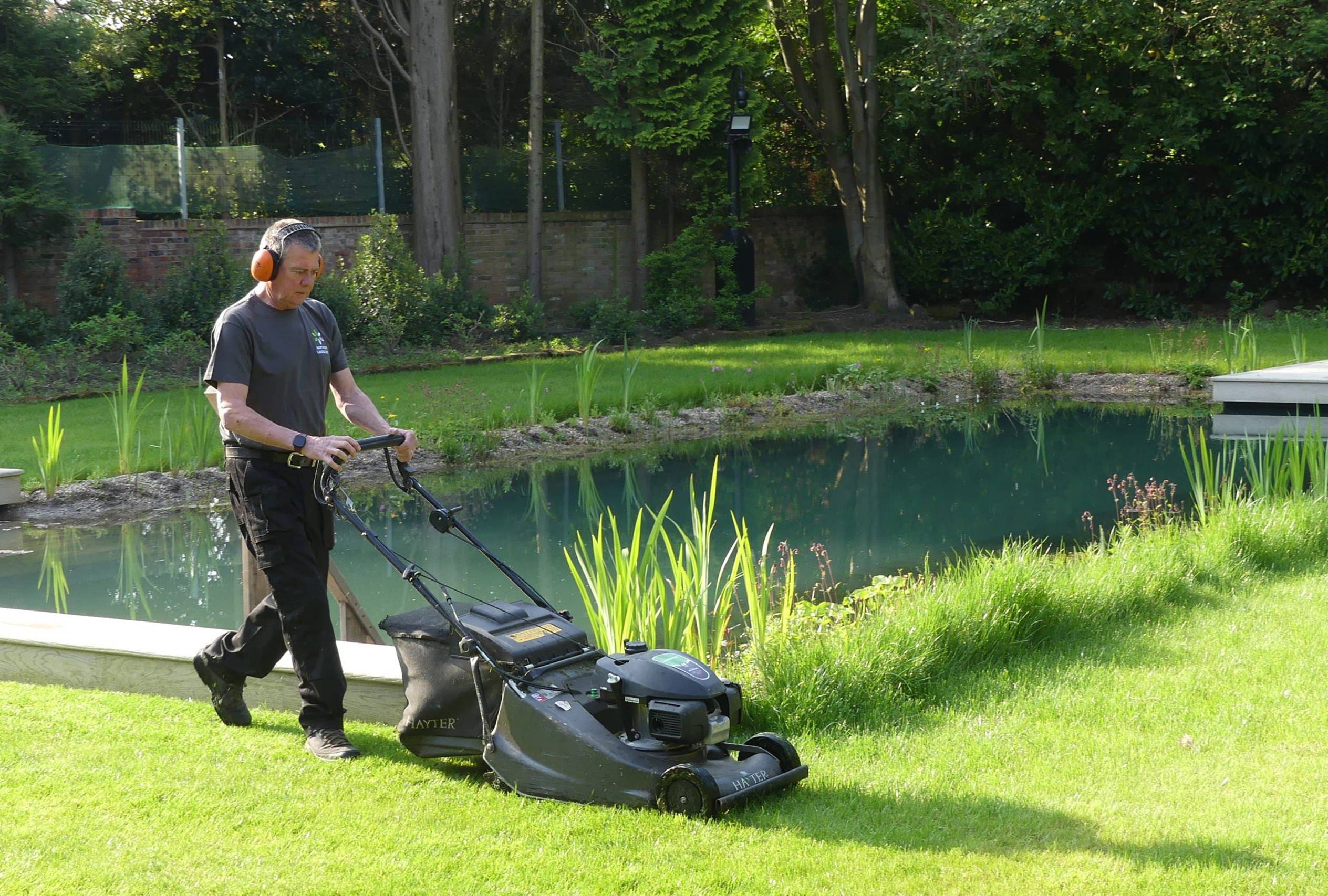 man mowing lawn